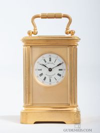 Een miniatuur Frans verguld messing reisklokje Le Roy & Fils, circa 1890. - afbeelding 4