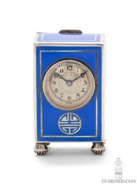 Een miniatuur Zwitsers Art Deco zilver en emaille reisklokje, circa 1925 - afbeelding 3