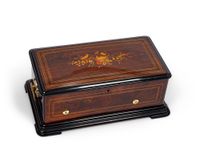 Une belle boîte à musique cylindrique incrustée de marqueterie suisse, PVF, vers 1870. - image 2