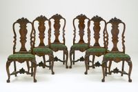 Zes Hollandse wortelnoten Louis XV Stoelen - afbeelding 1