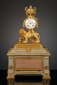French Louis XVI lion mantel clock with musical box - image 1