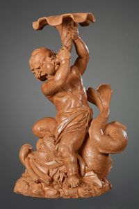 Vlaamse Terracotta sculptuur van Triton op een Dolfijn - afbeelding 1