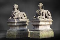 Pair of French Sandstone Sphynxes - image 1