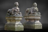 Pair of French Sandstone Sphynxes - image 2
