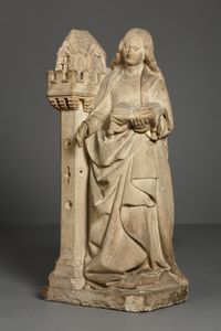 Frans kalkstenen beeld van de Heilige Barbara van Nicomedië - afbeelding 1