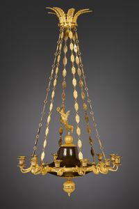 French Empire twelve-light discus chandelier - image 1