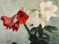 Petrus Theodorus (Piet) van Wijngaerdt, 'Roode en Witte Amaryllis', olieverf op doek, ca. 1925 - afbeelding 3