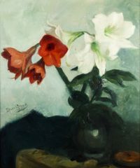 Petrus Theodorus (Piet) van Wijngaerdt, 'Roode en Witte Amaryllis', olieverf op doek, ca. 1925 - afbeelding 1