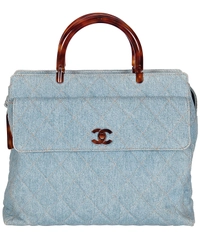 Chanel Blue Denim Quilted Tortoise Handle Handbag