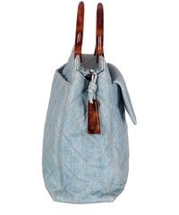 Chanel Blue Denim Quilted Tortoise Handle Handbag