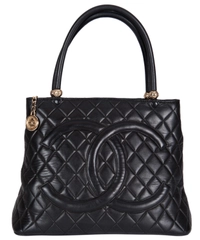 Chanel Black Quilted Leather Medallion Tote Bag