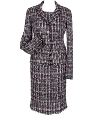 Chanel Red Black White Tweed Skirt Suit