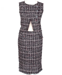 Chanel Red Black White Tweed Skirt Suit