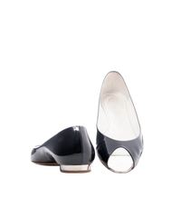 Chanel Black Patent Leather Peep Toe Flats