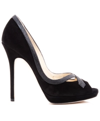  Jimmy Choo Peep Toe Pumps in Black Suede 'Quick' Glitter Trimmed
