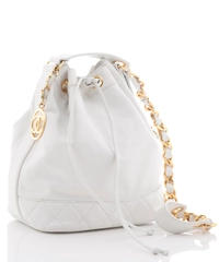 Chanel Drawstring Bucket Shoulder Bag in White Lambskin