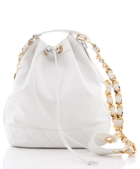 Chanel Drawstring Bucket Shoulder Bag in White Lambskin