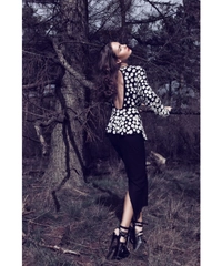 Black Embroidered Open Back Blouse
