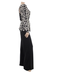 Black Embroidered Open Back Blouse