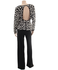Black Embroidered Open Back Blouse