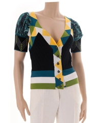 Just Cavalli Multicolor Chiffon Short Sleeved Wool Cardigan