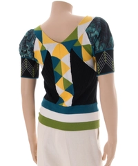 Just Cavalli Multicolor Chiffon Short Sleeved Wool Cardigan