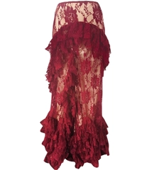 John Galliano Burgundy Ruffle Lace Maxi Skirt with Bustier