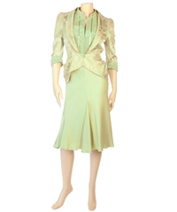 John Galliano Green Brocade Skirt Suit