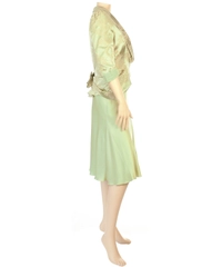 John Galliano Green Brocade Skirt Suit