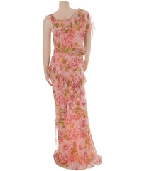 John Galliano Floral Print Ruffle Maxi Dress