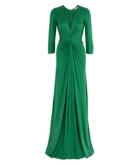 Issa Emerald Green Silk Plunging V Neck Gown