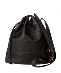 Etienne Aigner Black Leather Croc-Embossed Bucket Bag