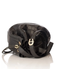Etienne Aigner Black Leather Croc-Embossed Bucket Bag