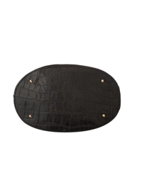 Etienne Aigner Black Leather Croc-Embossed Bucket Bag
