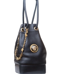 Gianni Versace Couture Black Leather Medusa Drawstring Bag