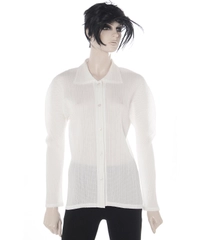 Issey Miyake White Balloon Sleeve Pleated Blouse