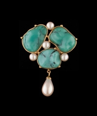 Yves Saint Laurent 1986 Couture Parure van Turquoise Stenen en Barokke Parels