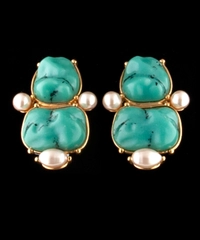 Yves Saint Laurent 1986 Couture Parure van Turquoise Stenen en Barokke Parels