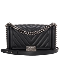 Chanel Black Chevron Quilted Boy Bag New Medium