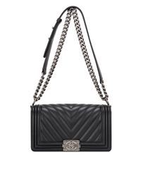 Chanel Black Chevron Quilted Boy Bag New Medium