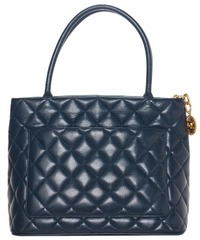 Vintage Chanel Navy Blue Caviar Quilted Medallion Tote