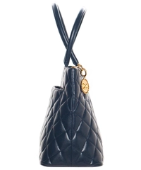 Vintage Chanel Navy Blue Caviar Quilted Medallion Tote