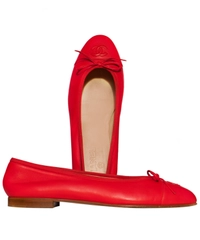 Chanel Red Leather CC Cap Toe Ballet Flats