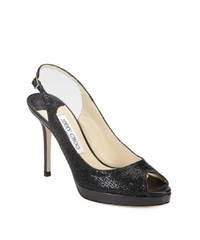 Jimmy Choo 'Nova' Black Glitter Fabric Platform Sandals