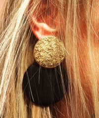 Yves Saint Laurent Wood Disc Dangling Clip On Earrings