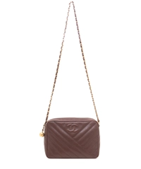 Chanel Brown Caviar Chevron Quilted Camera Bag