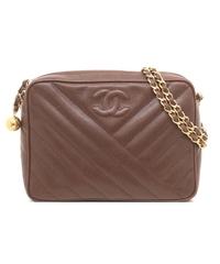Chanel Brown Caviar Chevron Quilted Camera Bag