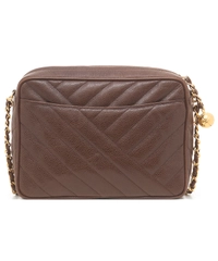 Chanel Brown Caviar Chevron Quilted Camera Bag