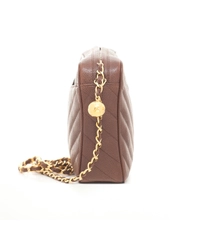 Chanel Brown Caviar Chevron Quilted Camera Bag