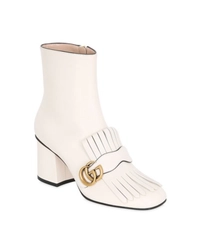 Gucci White Marmont Fringed Leather Ankle Boots